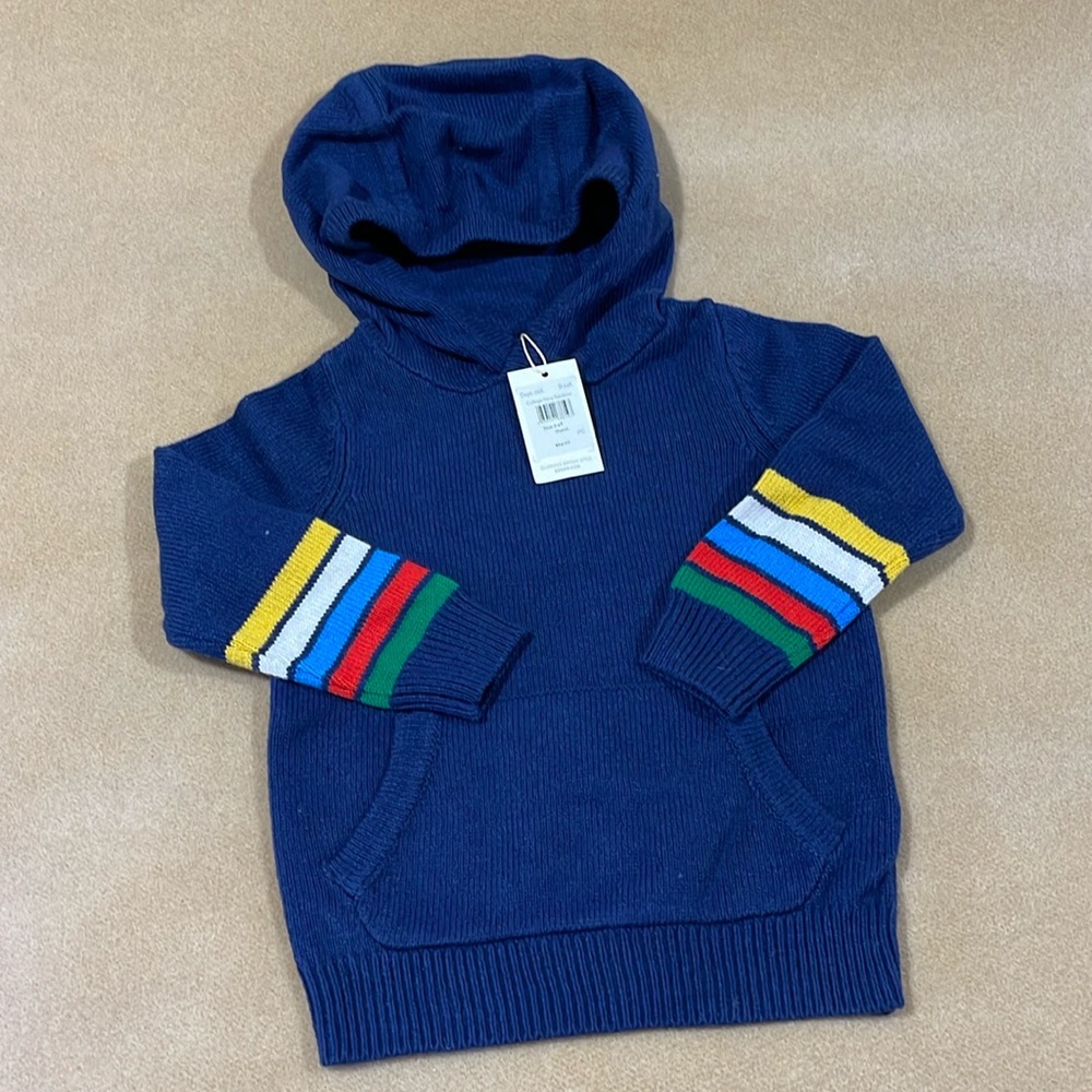 BNWT BODEN COLLEGE NAVY RAINBOW HOODIE SWEATER WITH KANGAROO POCKETS SIZE 3-4Y